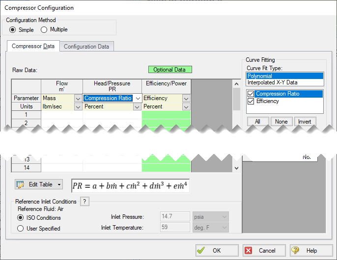 The Compression Ratio at different flowrates can be specified in the Compressor Configuration window which is a new feature in AFT Arrow Version 8.